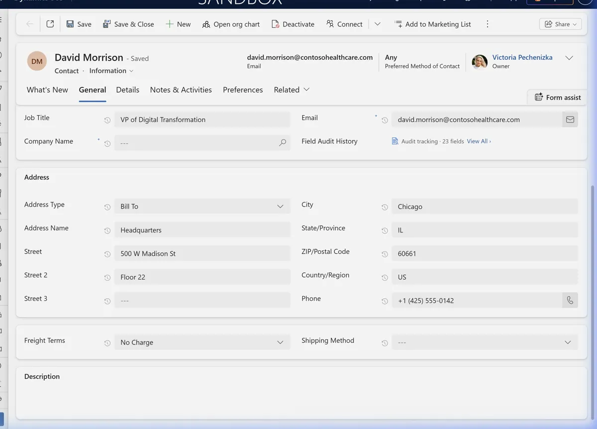 Audit tracking status bar showing 23 tracked fields with a View All link