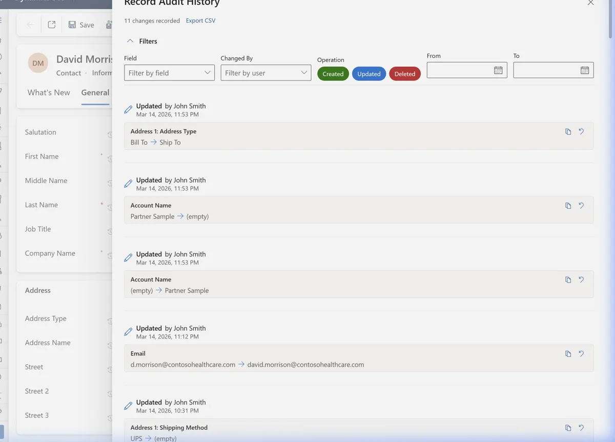 Export CSV button in the Deep Dive panel with audit data ready to download